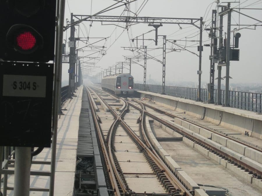 DMRC train on newly commissioned ballastless track
